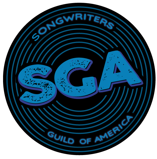 The Songwriters Guild of America logo showing a black record album with the letters SGA inside it. 
